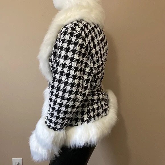 Woman's Azalea Wang Faux Fur Checker Winter Coat - Black & White - Size XL - Picture 9 of 16